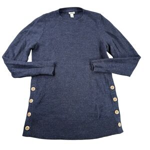 LL Bean Sweater Womens S Blue Tunic Pullover Button Sides Cotton Casual Outdoors